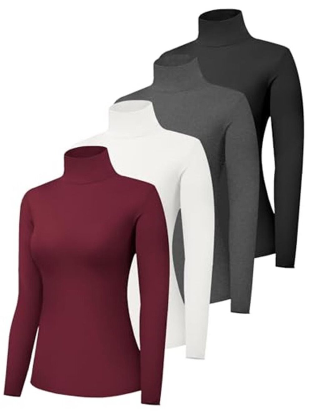 Dalavch 4 Pack Women’s Long Sleeve Turtleneck Shirts Slim Fit